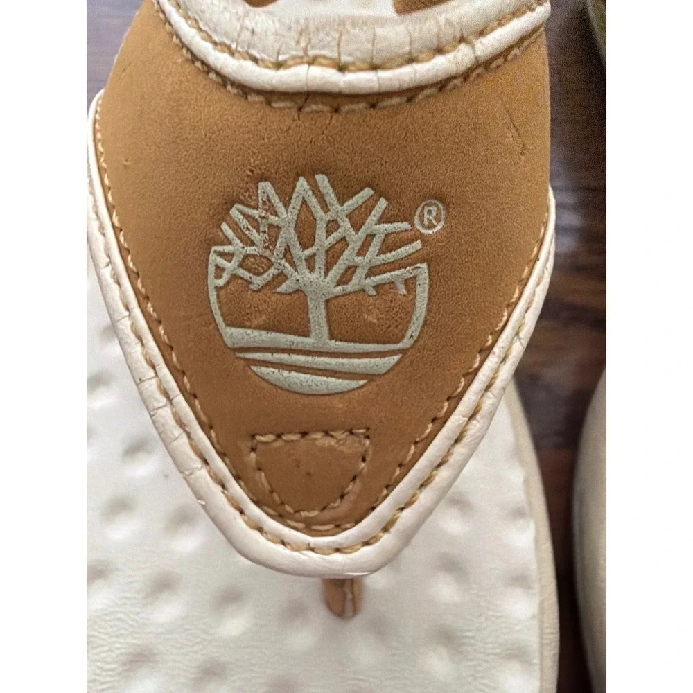 Timberland Kids Thong Sandals Wheat Cream Elastic Back Strap Logo Size 12